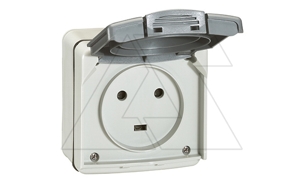 PLEXO - Розетка 2P+E, 20А, IP55, накладной монтаж, в сборе, серый