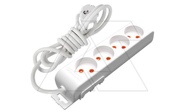 Ri-tech - Удлинитель 4x2P, нем. ст., со шторками, кабель 2x0,75мм², 2м, белый