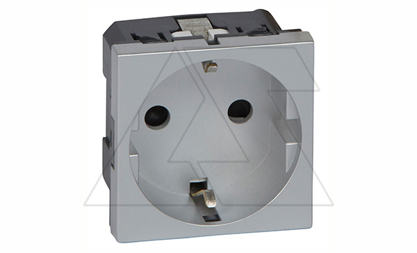 Mosaic - Розетка 2P+E, 2М, защ. шторки, пруж. зажимы, алюминий