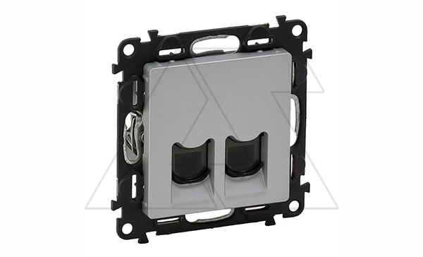 Valena Life - Розетка телеф. 2хRJ 11 4 конт., алюминий (инд. упаковка)