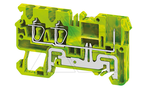 Клемма защитного проводника CXG2.5/3/1B /5x62,5mm, пружинная, штекерный отвод, 3 присоед., 2,5(max 4)mm2, желто-зеленая