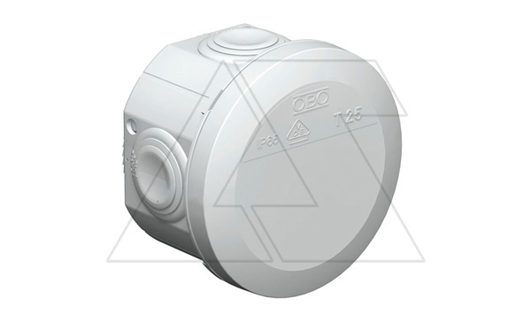 Коробка распред. T 25 без клемм, IP65, 80х51мм, 4 ввода М25, серый, полипропилен