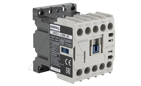 Мини-контактор UKC1-12M-01-230AC, 3P, 12A(AC-3), 20A(AC-1), 5.5kW(400VAC), Uк=230VAC, 1NC