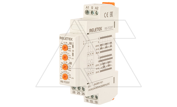 Реле времени RS-TC23T, 1CO(мгновенный)+1CO, 8A(250V AC1), 24_240VAC/DC, 100ms_100d, цикличная работа с T1 и T2, 1M