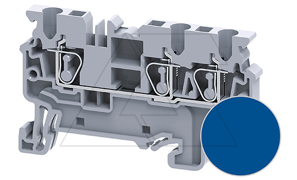 Клемма проходная CX2.5/3BU /5x62,5mm, пружинная, 3 присоед., 2,5(max 4)mm2, 24A, 1000V, синяя