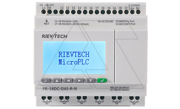 Программируемый логический контроллер PR-18DC-DAI-R-N, 12_24VDC, 12DI(8AI), 6RO, RTC, SD, RS485, Ethernet, ЖКИ Программируемый логический контроллер PR-18DC-DAI-R-N, 12_24VDC, 12DI(8AI), 6RO, RTC, SD, RS485, Ethernet, ЖКИ