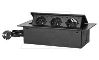 Блок розеточный встраиваемый 3x2P+E со шторками, кабель 1,5м, 3600вт, острый край, черный