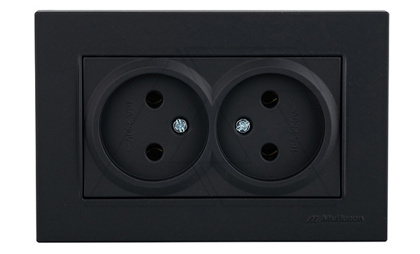 Rita - Розетка двойная 2x2P, (в комплекте с рамкой), черный мат