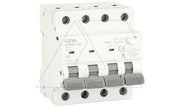 Дифф. авт. выключатель GYR9NM-C32-30mA, 3P+N, 32A, хар-ка C, 6 kA, 30mA, тип A, 4M