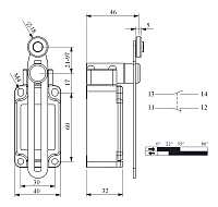 L52-K1-3-MEM123-IP65 Концевой выключатель мгновенного действия (1НО+1НЗ) реверсивный металлический ролик с угловым действием на длинном рычаге от интернет-магазина amperkin.by