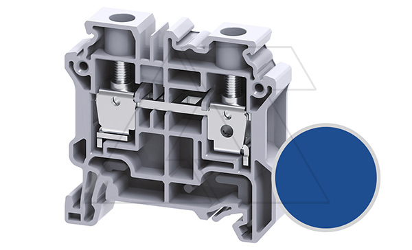Клемма проходная CY10BU /10x50mm, винтовая, 2 присоед., 10mm2, 57A, 1000V, синяя