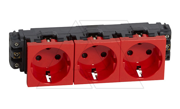 Mosaic - Розетка с механ. блокировкой тройная 3х2P+E, 6M,  для DLP, защ. шторки, винт. зажимы, красный