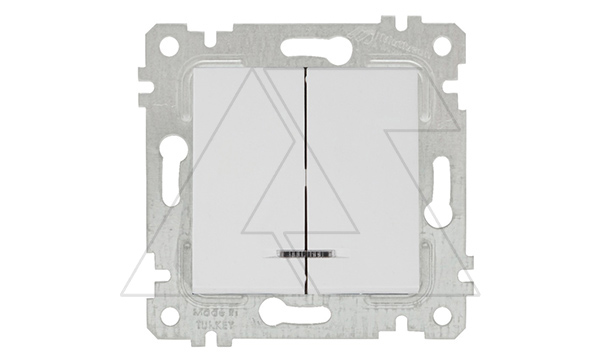 Rita - Выключатель двухклавишный с подсветкой, пруж. зажимы, белый
