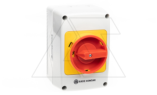 Переключатель PNGBS 25 92 LK, аварийный, 4P, 25A, тип 0-1, 11kW(400VAC по АС-23), красная блокируемая в 0 рукоятка, в корпусе IP65 Переключатель PNGBS 25 92 LK, аварийный, 4P, 25A, тип 0-1, 11kW(400VAC по АС-23), красная блокируемая в 0 рукоятка, в корпусе IP65