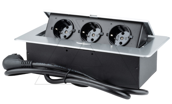 Блок розеточный встраиваемый 3x2P+E со шторками, кабель 1,5м, 3600вт, алюминий