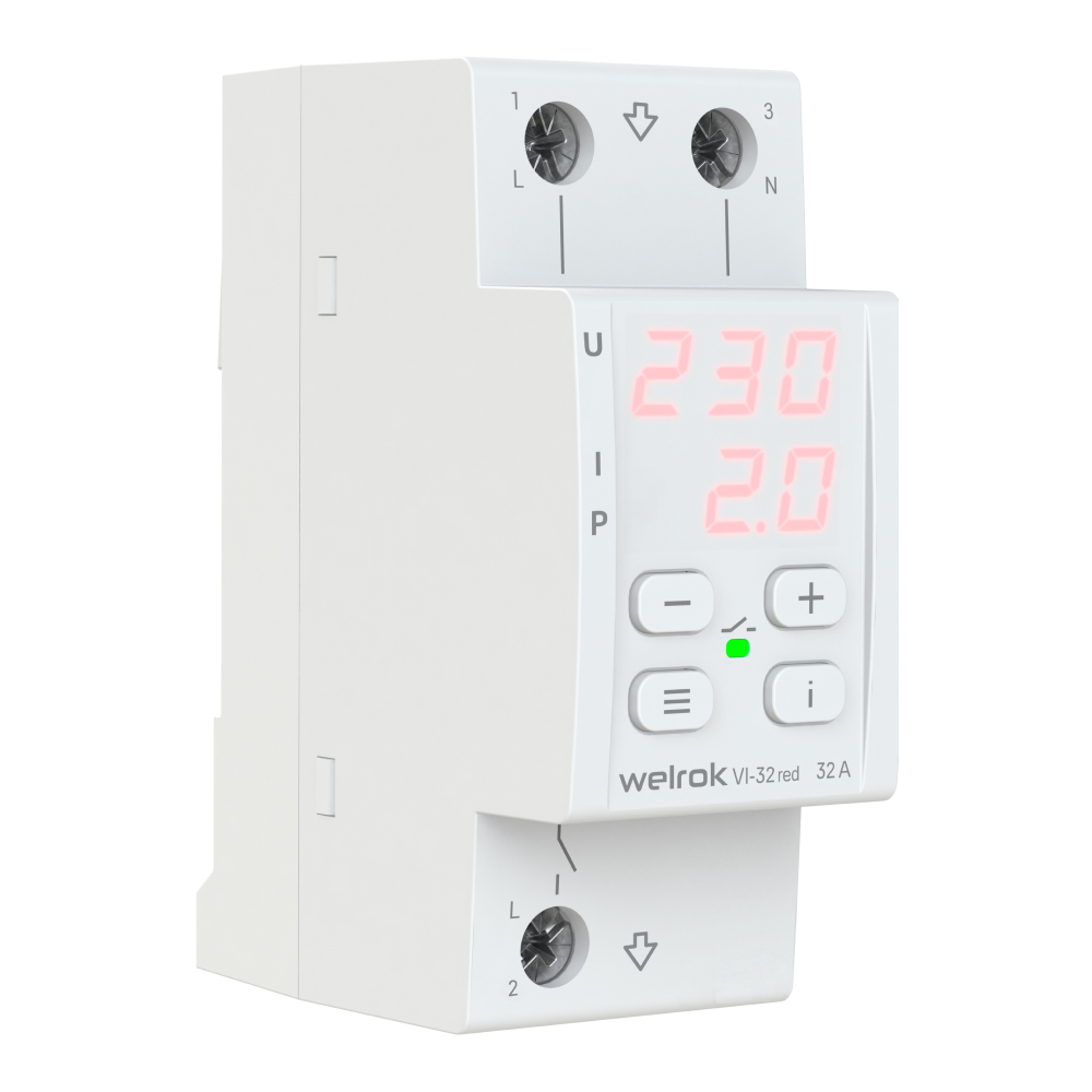 Реле напряжения с контролем тока Welrok VI-32 red от интернет-магазина amperkin.by