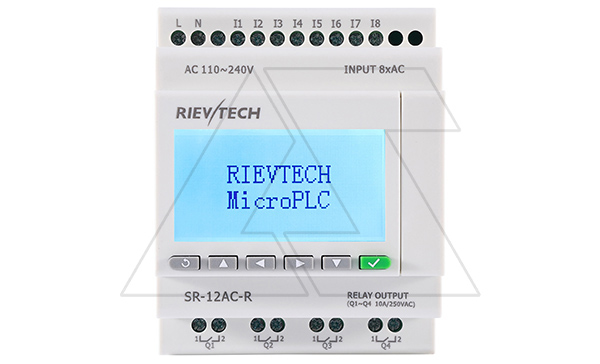 Программируемый логический контроллер SR-12AC-R, 110_240VAC, 8DI, 4RO(10A), RTC, Ethernet, ЖКИ