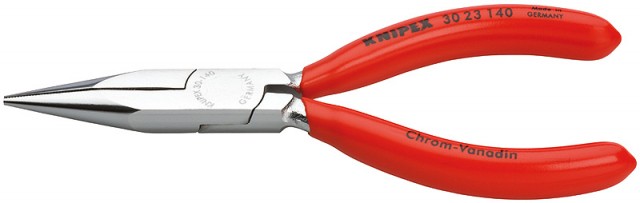 Длинногубцы, плоскокруглые рифлённые губки 42 мм, L-140 мм, хром., обливные рукоятки (KNIPEX)