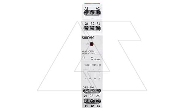 Реле промежуточное модульное GR8-308-230, 3CO, 8A(250VAC/24VDC), 230VAC/24VAC/DC, LED, 1M