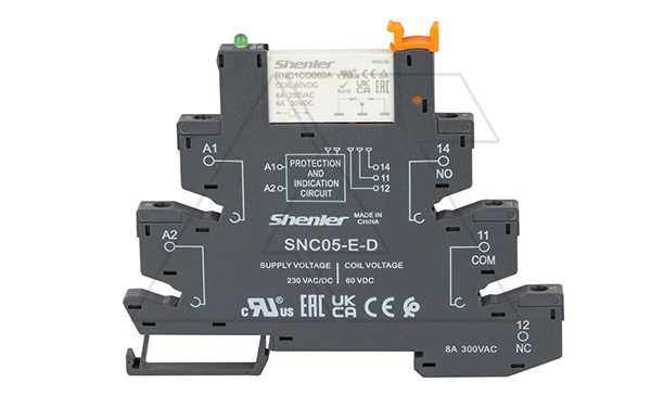 Реле интерфейсное RNC1CO060A с колодкой SNC05-E-D, винтовой зажим, 1CO, 6A(250VAC), 230VAC/DC, AgSnO2/Au, LED, W=6.2mm