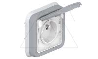 PLEXO - Розетка 2P+E, IP55, фр. стандарт, встроенный монтаж, в сборе, пруж. зажимы, серый