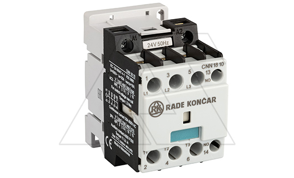 Контактор CNN 18 10 24V 50Hz, 3P, 18A/(30A по AC-1), 7.5kW(400VAC), 24VAC, 1NO