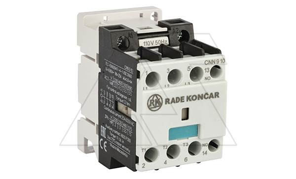 Контактор CNN 9 10 110V 50Hz, 3P, 9A/(25A по AC-1), 4.5kW(400VAC), 110VAC, 1NO
