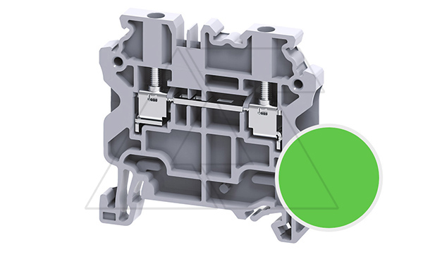 Клемма проходная CY2.5GN /5x50mm, винтовая, 2 присоед., 2,5(max 4)mm2, 24A, 1000V, зеленая