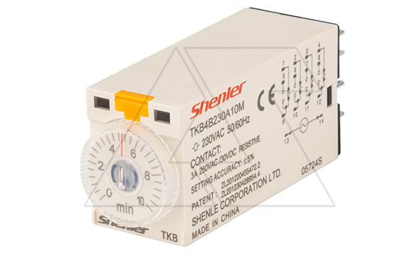 Реле времени TKB4B230A10MIN, 4CO, 5A, 230VAC, задержка включения, LED, 0.5min-10min±5%, монтаж в цоколь SKF14