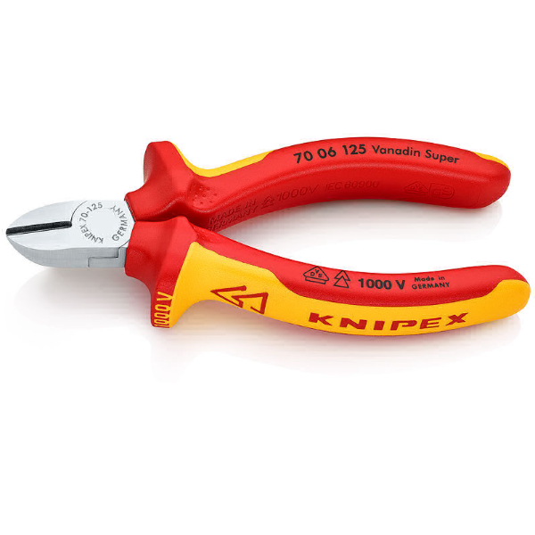Бокорезы VDE 1000V,твёрдость кромок 62 HRC, хром., 2-комп. рукоятки (KNIPEX)