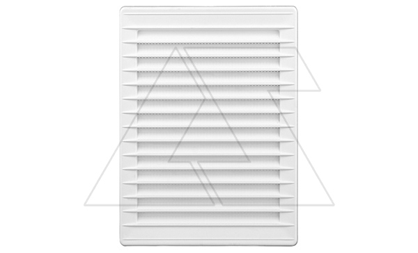 Решетка вентиляционная с косыми ламелями, с сеткой, прямоугольная, 230х172мм, с выводом 210x140мм, пластик, белый