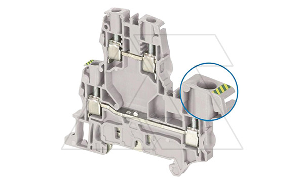 Клемма ZS6-D2-PE/5,2 стандартная, 2 уровня, нижний заземл., 4 контакта, 41А, 800В, серый