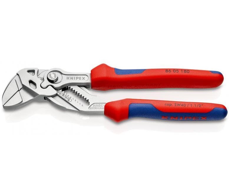 Клещи переставные - гаечный ключ, 40 мм (1 1/2"), L-180 мм, Cr-V, хром., 2-комп. рукоятки (KNIPEX)