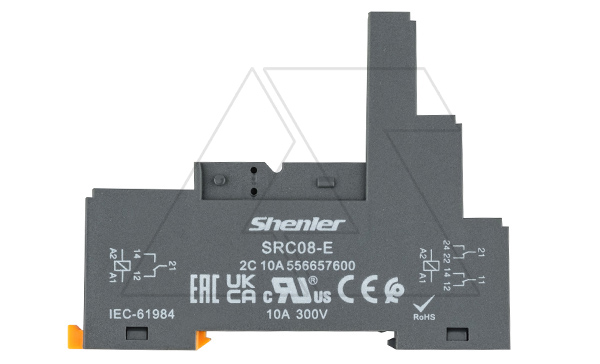 Цоколь SRC08-E, 10A(300V), винтовой зажим, черный, на рейку DIN35/панель, для R2G1CH, R2G2CH, RM84, RM85, RM87L, RM87P, RMP84, RMP85, 41.52, 41.61, 41