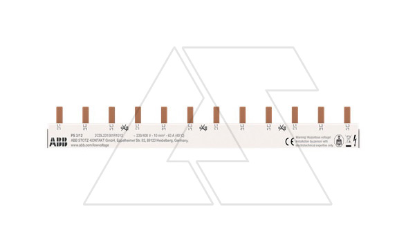 Шинка гребенчатая  PS3/12, не разрезаемая, 3P, 10мм2, 63А, штырь, на 12 соединений, торцевые заглушки