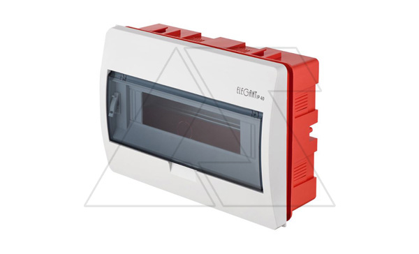 Щит встраиваемый ELEGANT 1x12M, N/PE 2x 2x16+7x10mm2, дымчатая пласт. дверь, белый RAL9003, 214x303x104mm, IP40