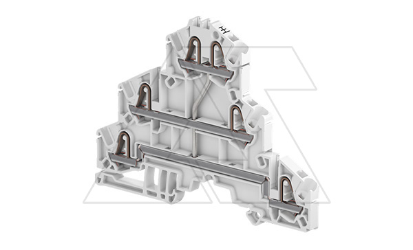 Клемма ZK2.5-T1 пружинный зажим, 6 контактов, 3 уровня замкнуты, 22А, 500В, серый