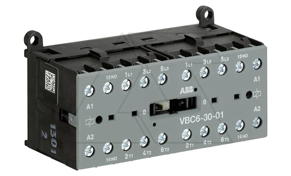 Мини-контактор реверсивный VBC6-30-01-01 24VDC, 3NO 9A(20A-AC1) 4kW, всп.контакт 1NC (4A-AC15)
