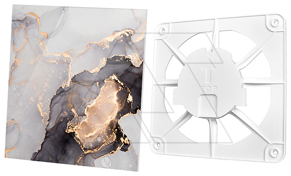 Решетка вентиляционная с панелью декоративной универсальной dRim, стекло, розово-золотой мрамор