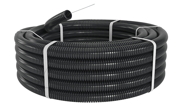 Труба ПА 6 гофр., DN23мм, ПВ-2, Dвн 22,6 мм, Dнар 28,5 мм, цвет чёрный, с протяжкой