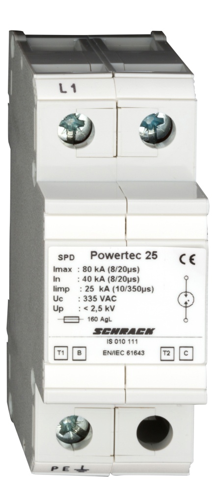 Разрядник POWERTEC BC-335/25, 1P 25кА(10/350мкс), 80кА(8/20мкс), класс TI+TII( В+С)