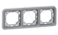 PLEXO - Рамка с суппортом для встроен. монтажа 3 поста, горизонтальная, IP55, серый