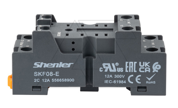 Цоколь SKF08-E, 12A(300V), винтовой зажим, черный, на рейку DIN35/панель, для RKE2CO, RKF2CO, R2N, MY2, 55.32, KMY2, PT2