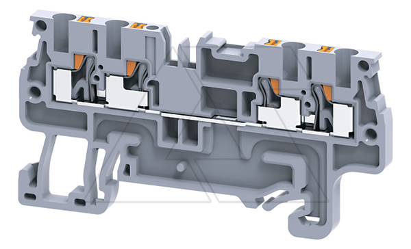 Клемма проходная CP1.5/4 /3,5x66,9mm, push-in, 4 присоед., 1,5(max 2,5)mm2, 15A, 600V, серая