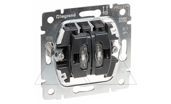 Galea Life - Переключатель 10А на 2 направления двухклавишный с подсветкой, 2 зел.лампы