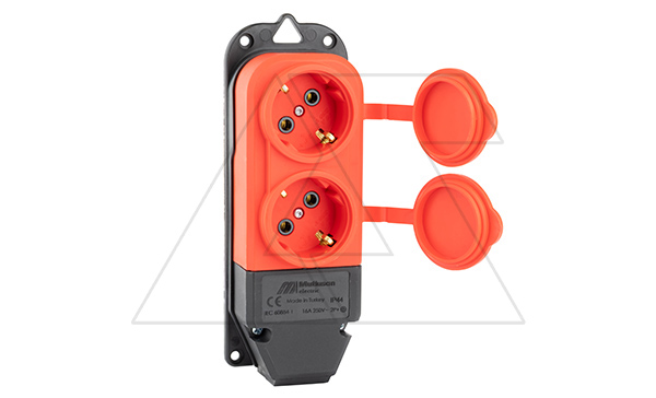 Tena - Блок розеточный 2х2P+E c крышкой,  IP44, моноблок, красный