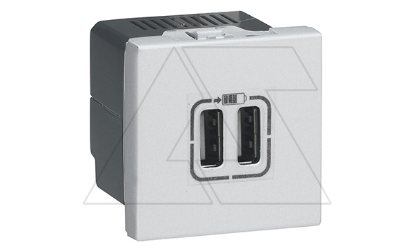 Mosaic - Розетка 2xUSB type A, 2М, 5V, 2400mA, винт. зажимы, белый