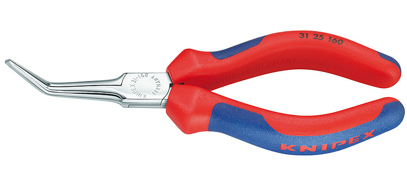 Длинногубцы, острые плоские губки 55 мм под 45°, L-160 мм, хром., 2-комп. рукоятки (KNIPEX)