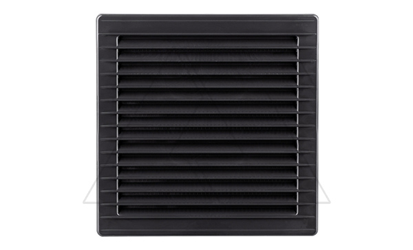 Решетка вентиляционная с косыми ламелями, с сеткой, квадратная, 172х172мм, с выводом 140x140мм, пластик, графит