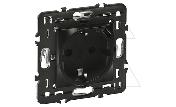 Mosaic - Розетка 2P+E + USB type C, 2М, защ. шторки, пруж. зажимы, матовый черный